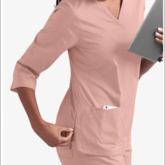 Butter-Soft STRETCH Women's 3-Pocket 3/4th Sleeve Side Zip Scrub Top Size S - Picture 16 of 16